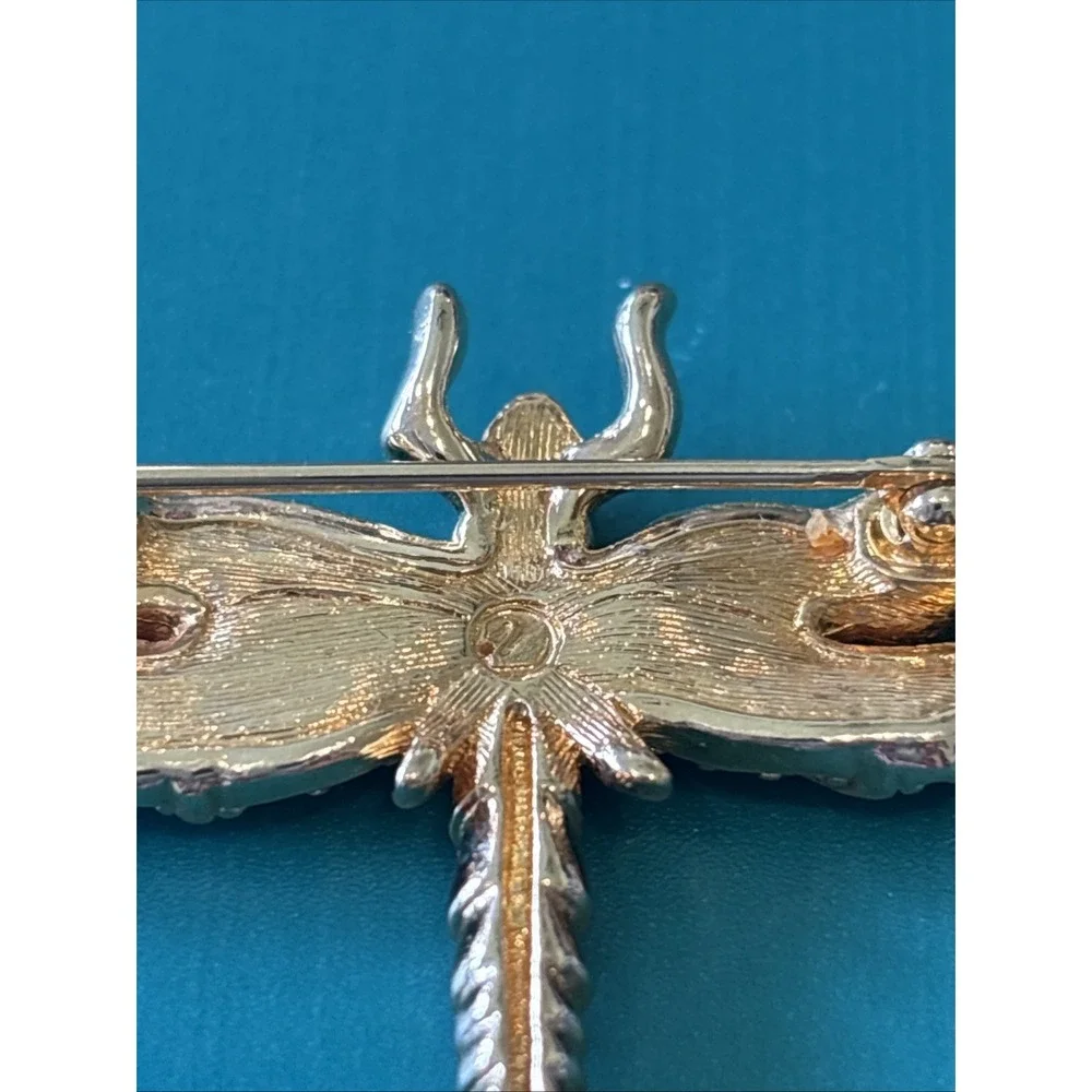AUTHENTIC SWAROVSKI SWAN LOGO SIGNED GOLD PLATED CRYSTAL DRAGONFLY BROOCH PIN